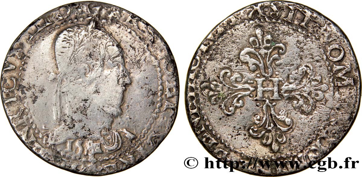 HENRY III Franc au col plat 1581 Bordeaux F/VF
