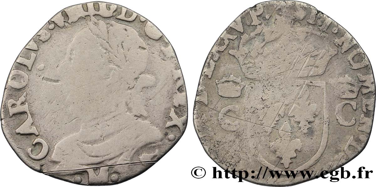 HENRI III. MONNAYAGE AU NOM DE CHARLES IX Demi-teston, 10e type 1575 (MDLXXV) Toulouse B