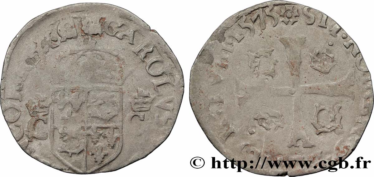HENRI III. MONNAYAGE AU NOM DE CHARLES IX Douzain du Dauphiné aux deux C couronnés 1575 Grenoble TB+