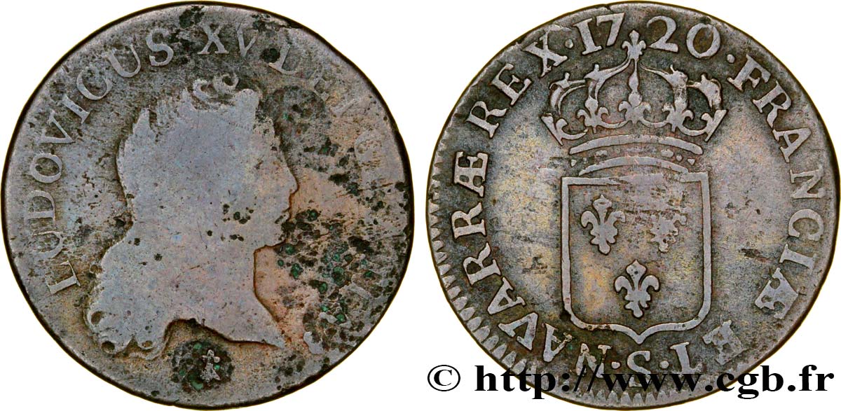 LOUIS XV DIT LE BIEN AIMÉ Demi-sol au buste enfantin 1720 Reims B/TB