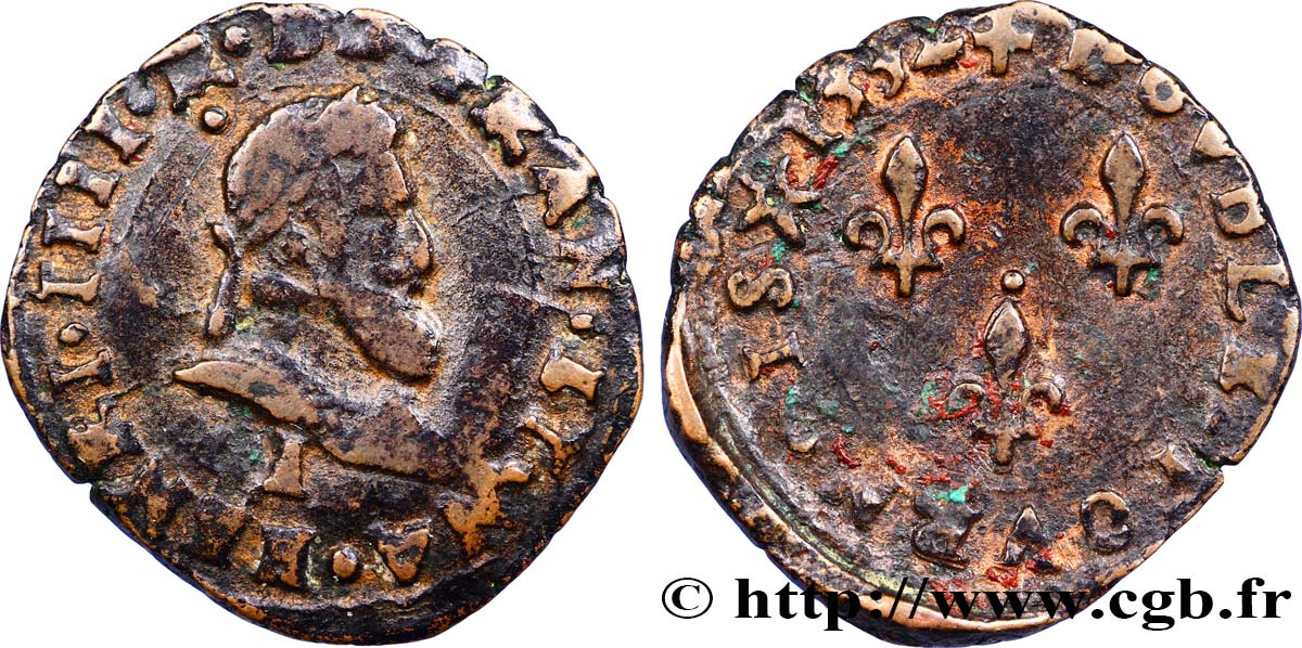 HENRI IV LE GRAND Double tournois, type de Limoges 1592 Limoges TTB
