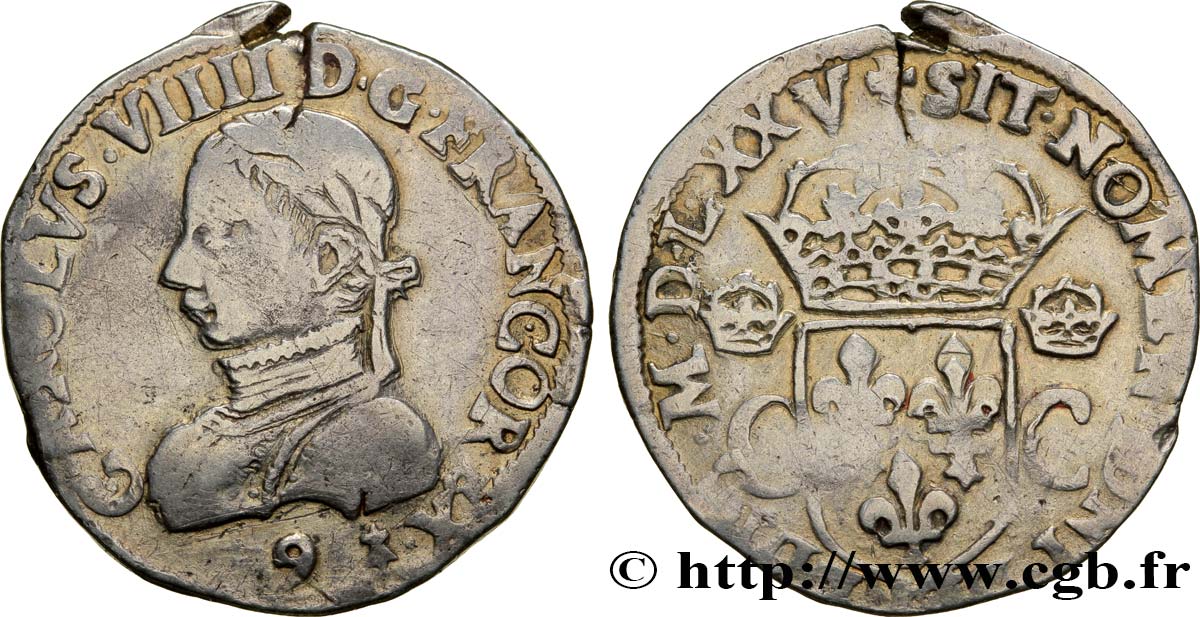 HENRY III. COINAGE AT THE NAME OF CHARLES IX Teston, 2e type 1575 Rennes BC+