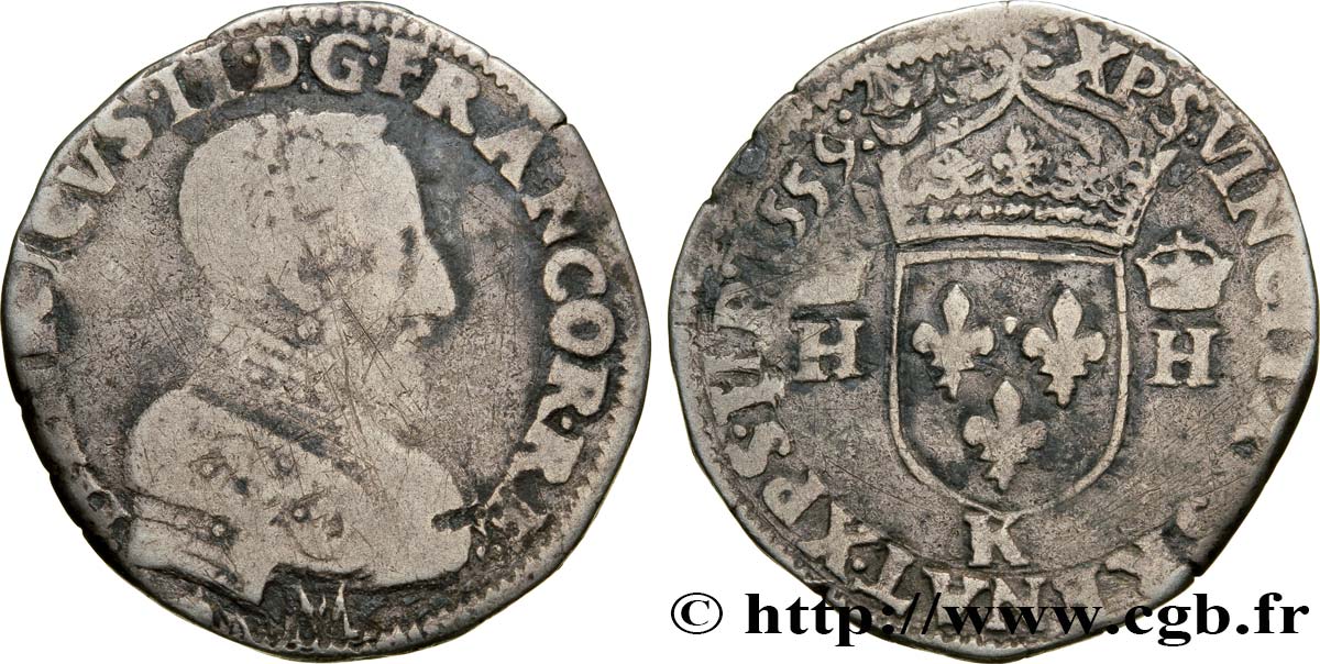 FRANCIS II. COINAGE AT THE NAME OF HENRY II Teston à la tête nue, 3e type 1559 Bordeaux BC+