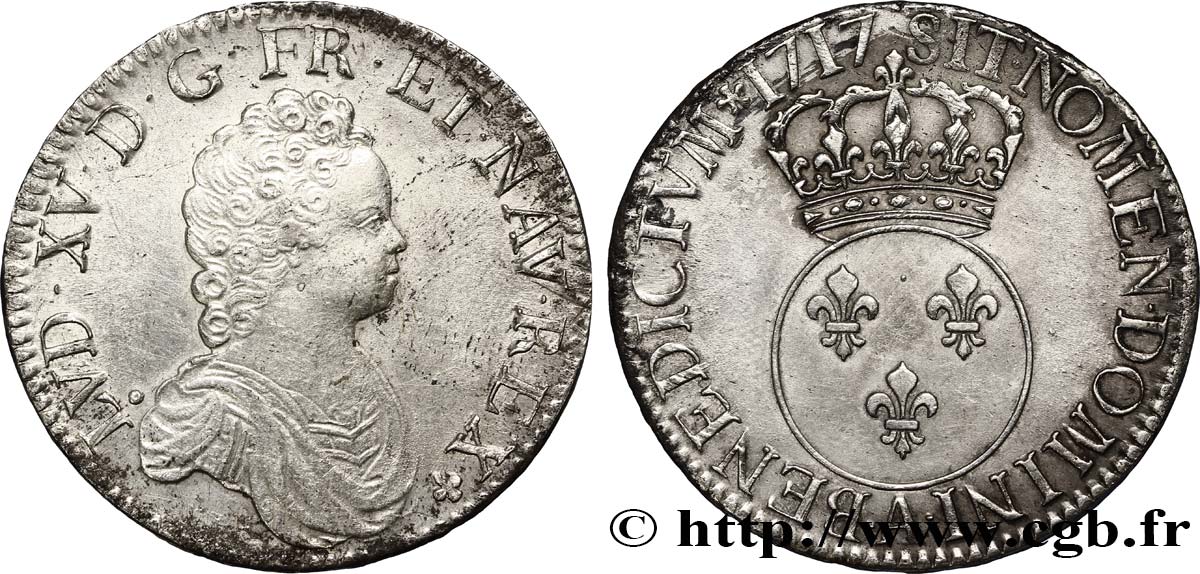 LOUIS XV DIT LE BIEN AIMÉ Écu dit  vertugadin  1717 Paris TTB