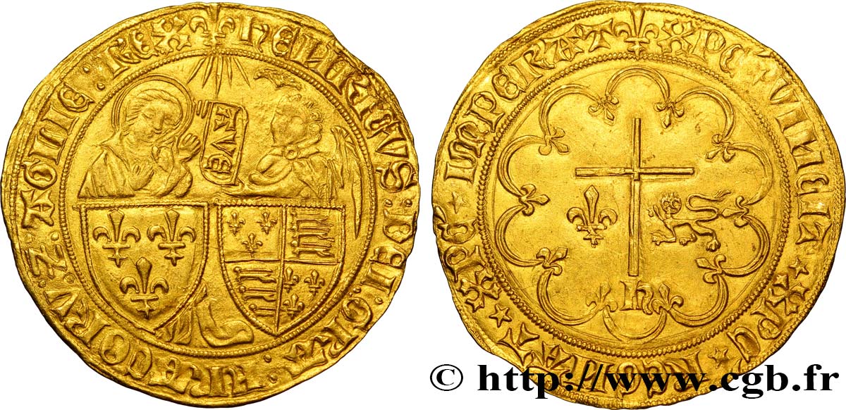 HENRY VI DE LANCASTRE - ROI DE FRANCE (1422-1453) - ROI D ANGLETERRE (1422-1461) et (1470-1471) Salut d or n.d. Saint-Lô TTB+