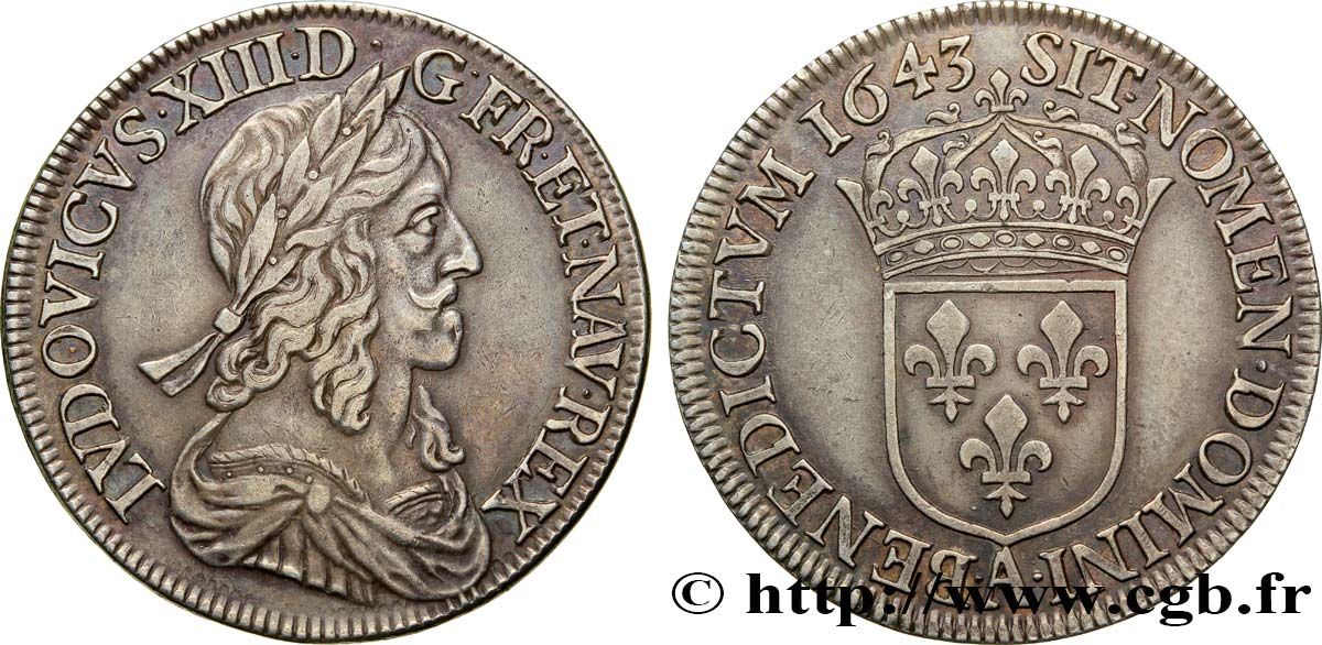 LOUIS XIII LE JUSTE Demi-écu, buste drapé et cuirassé (2e buste de Jean Warin) 1643 Paris, Monnaie de Matignon SUP