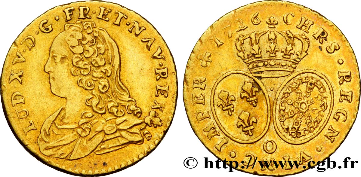 LOUIS XV  THE WELL-BELOVED  Demi-louis d or aux écus ovales, buste habillé 1726 Riom AU