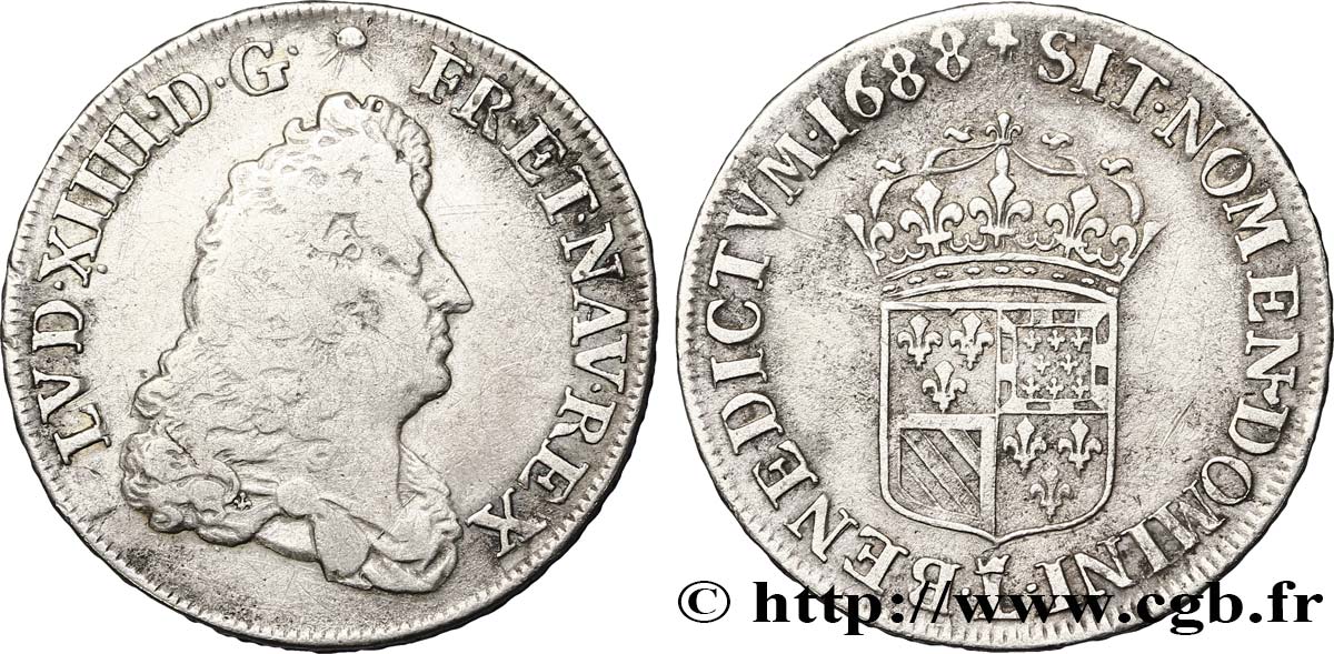 LOUIS XIV LE GRAND OU LE ROI SOLEIL Quart d écu de Flandre 1688 Lille TB+/TTB