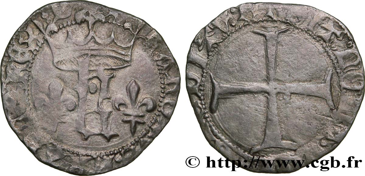 CHARLES VII  THE WELL SERVED  Petit blanc au K ou des  gens d armes  n.d. Bourges BC/RC+