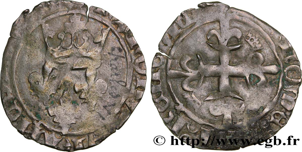 DAUPHIN CHARLES, RÉGENT - MONNAYAGE AU NOM DE CHARLES VI Gros dit  florette  n.d. Saint Pourçain TB/TB+