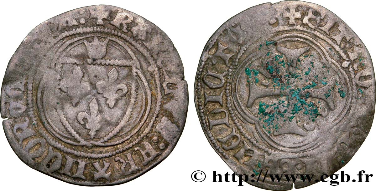 CHARLES VII  THE WELL SERVED  Petit blanc à la couronne 28/01/1436 Montpellier VF