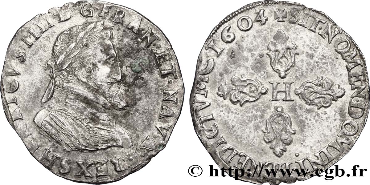 HENRI IV LE GRAND Demi-franc, type de Troyes 1604 Troyes TTB+