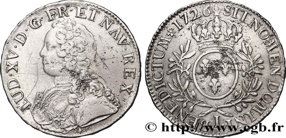 LOUIS XV DIT LE BIEN AIMÉ Écu aux branches d olivier, buste habillé 1726 Bayonne TTB