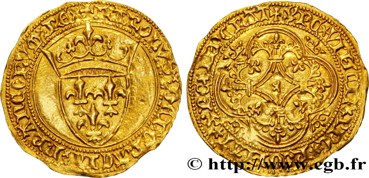 CHARLES VI  THE MAD  OR  THE WELL-BELOVED  Écu d or à la couronne n.d.  VF