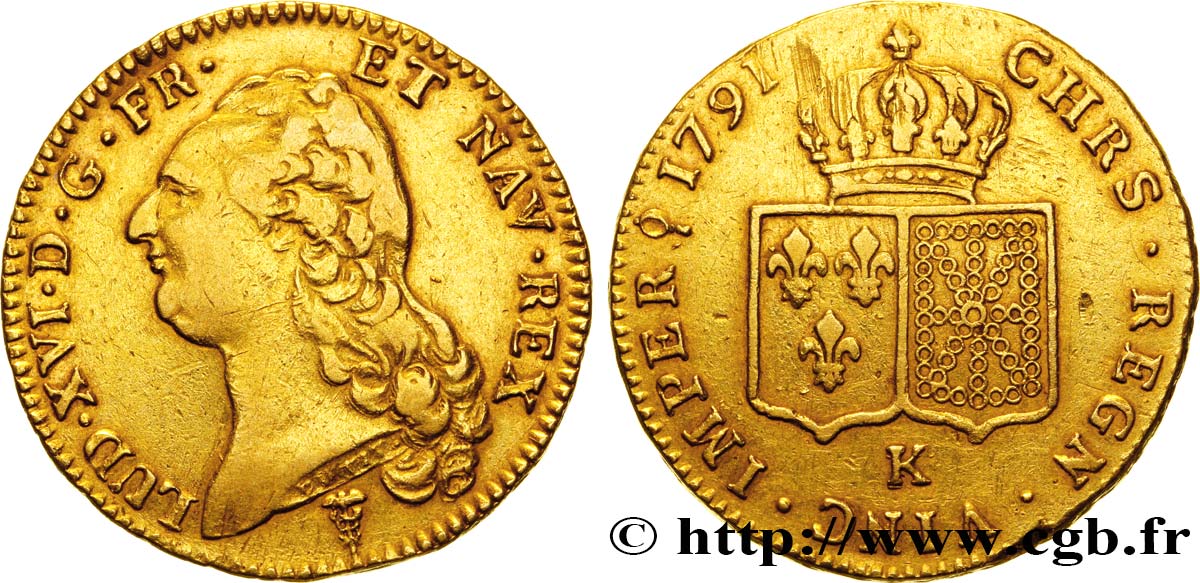 LOUIS XVI Double louis d’or aux écus accolés 1791 Bordeaux MBC