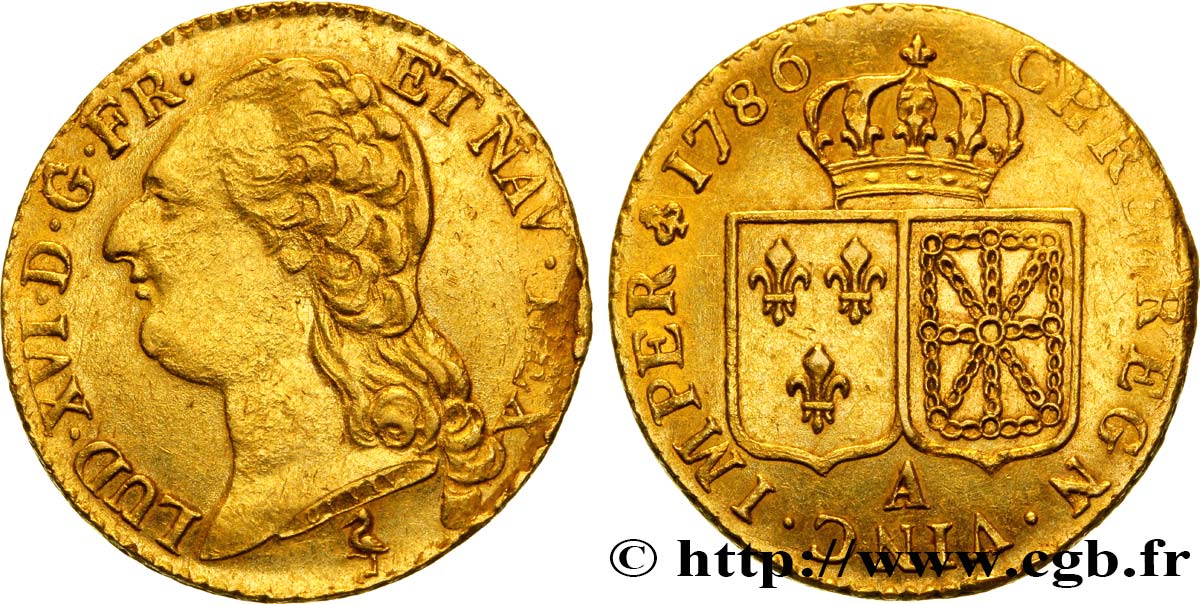 LOUIS XVI Louis d or aux écus accolés 1786 Paris MBC+