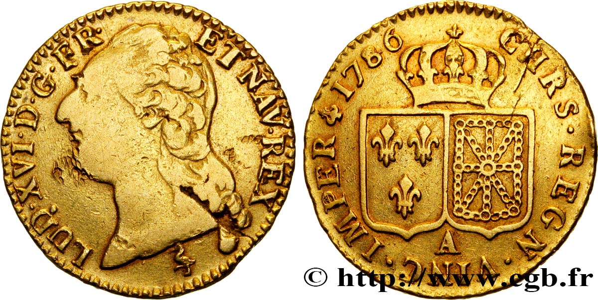 LOUIS XVI Louis d or aux écus accolés 1786 Paris VF/XF