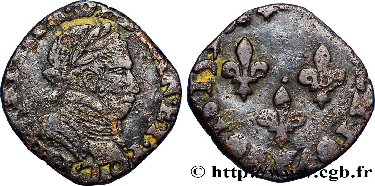 THE LEAGUE. COINAGE IN THE NAME OF HENRY III Double tournois, 1er type de Bayonne 1590 Bayonne VF