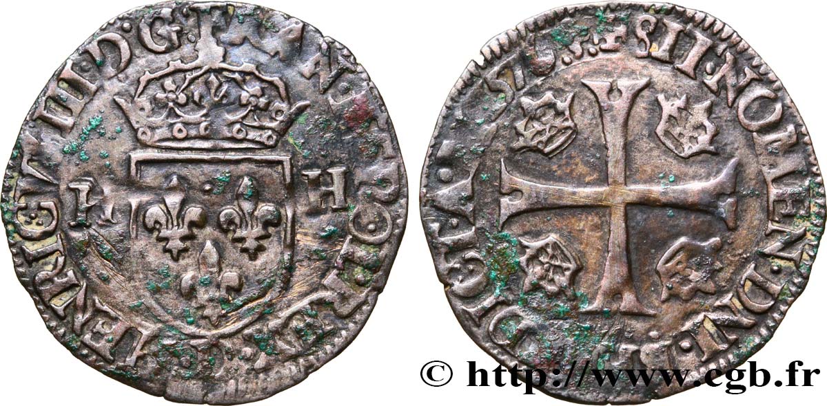 HENRI III Douzain aux deux H, 1er type 1576 Lyon TB+/TTB