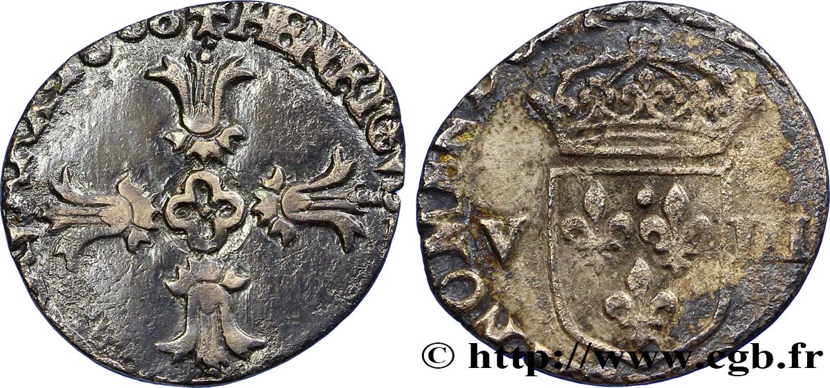 HENRI IV LE GRAND Huitième d&nbsp;écu, croix feuillue de face 1608 Atelier indéterminé TB