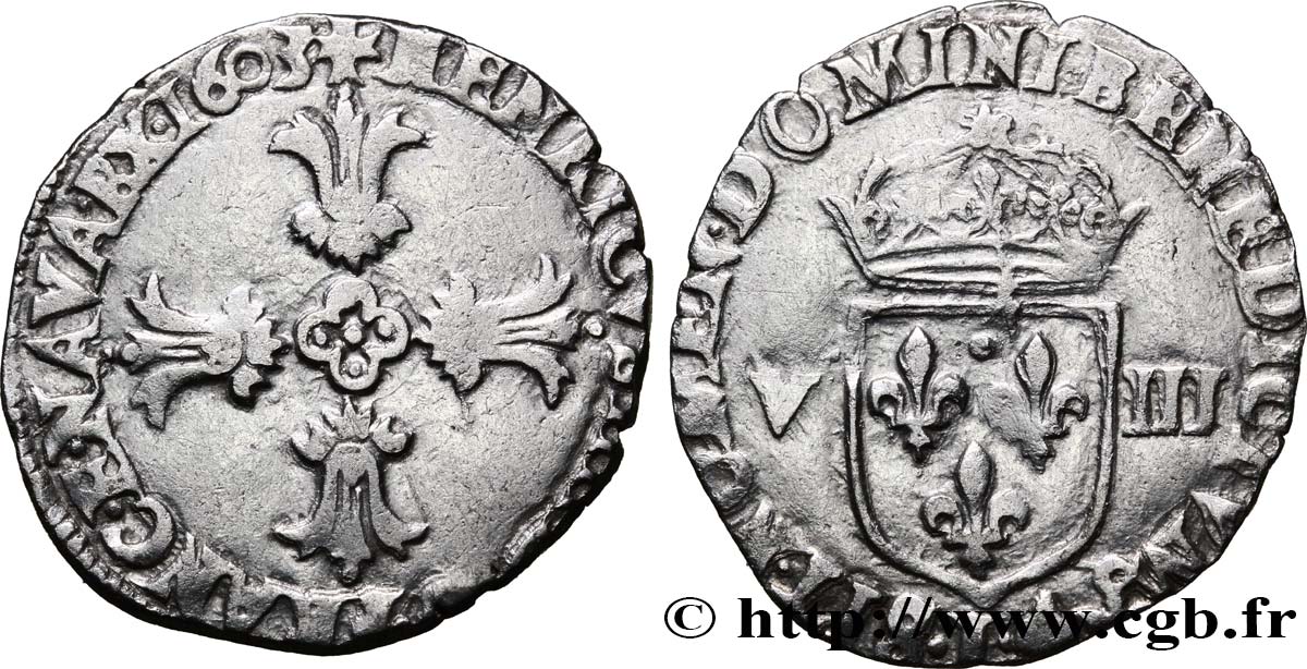 HENRI IV LE GRAND Huitième d écu, croix feuillue de face 1603 Bayonne TTB