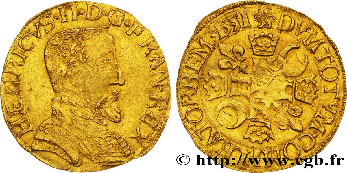 HENRY II Henri d or, 1er type, faux d’époque 1558  AU/XF