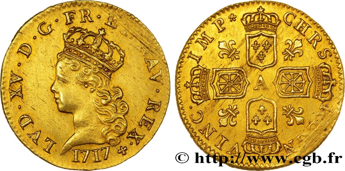 LOUIS XV THE BELOVED Demi-louis d’or aux quatre écus couronnés 1717 Paris AU/AU