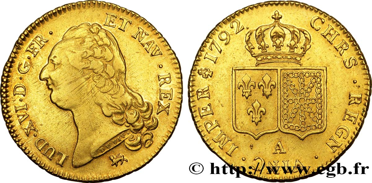 LOUIS XVI Double louis d’or aux écus accolés 1792 Paris BB/q.SPL