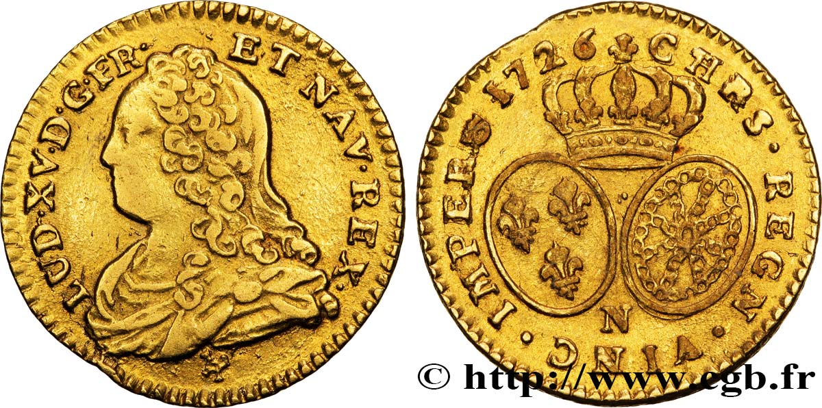 LOUIS XV DIT LE BIEN AIMÉ Demi-louis d or aux écus ovales, buste habillé 1726 Montpellier TTB+