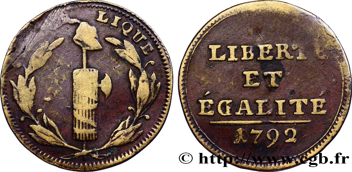 CONFIANCE (MONNAIES DE...) Essai 1792 Lyon TB/TB+