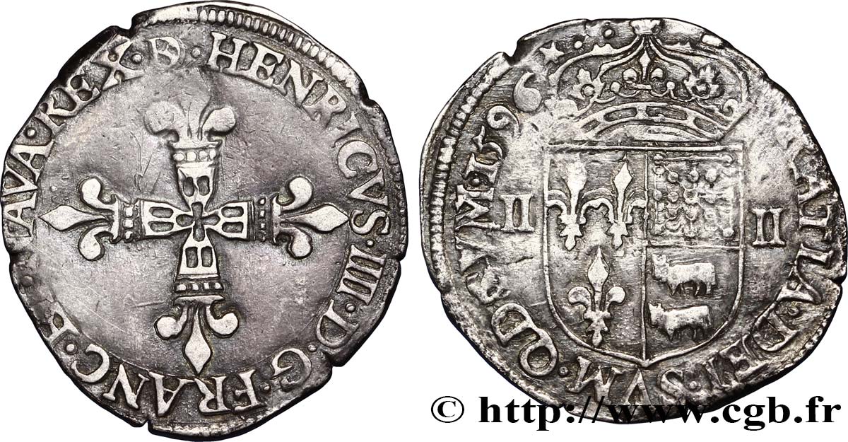 HENRY IV Quart d écu de Béarn 1596 Morlaàs MBC