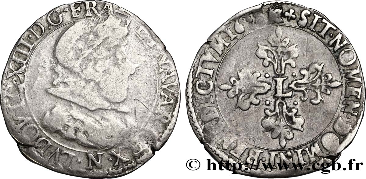 LOUIS XIII LE JUSTE Demi-franc, 10e type 1638 Montpellier TB/TB+