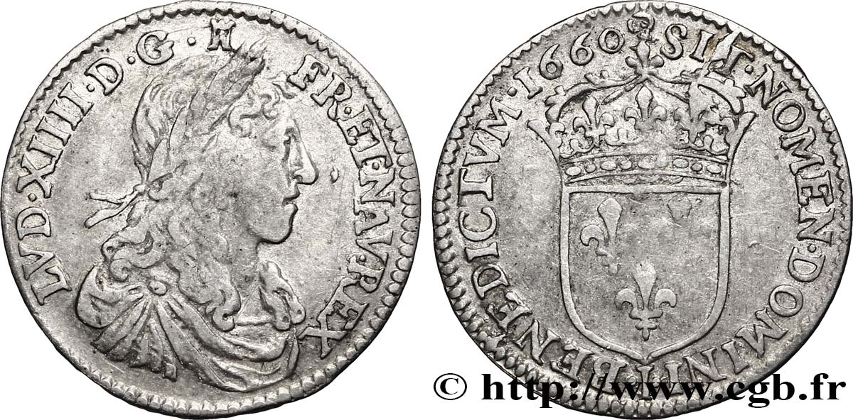 LOUIS XIV LE GRAND OU LE ROI SOLEIL Douzième d&nbsp;écu, portrait à la mèche longue 1660 Limoges TB+