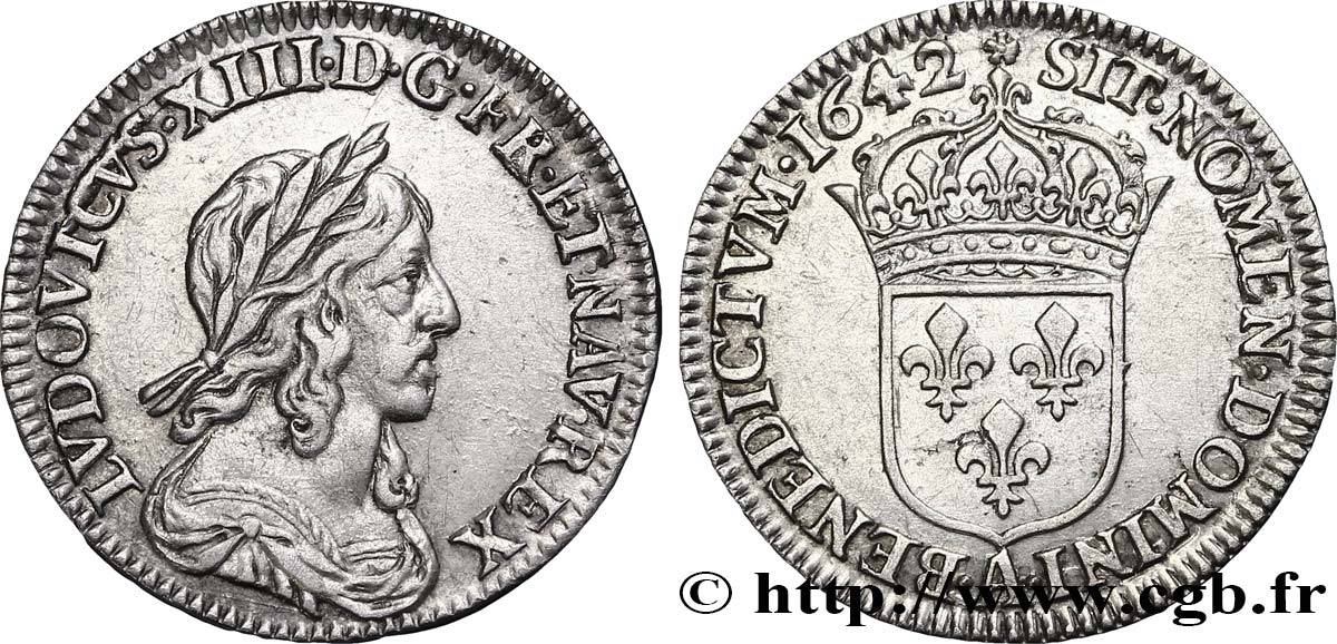 LOUIS XIII  Douzième d&nbsp;écu, buste drapé et cuirassé (2e buste de Jean Warin) 1642 Paris, Monnaie de Matignon XF/AU