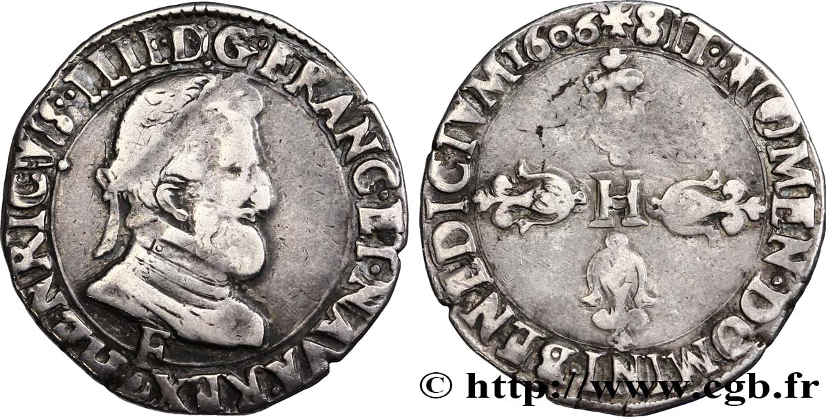 HENRI IV LE GRAND Demi-franc, 2e type d Angers et Tours 1606 Angers TTB/TB+