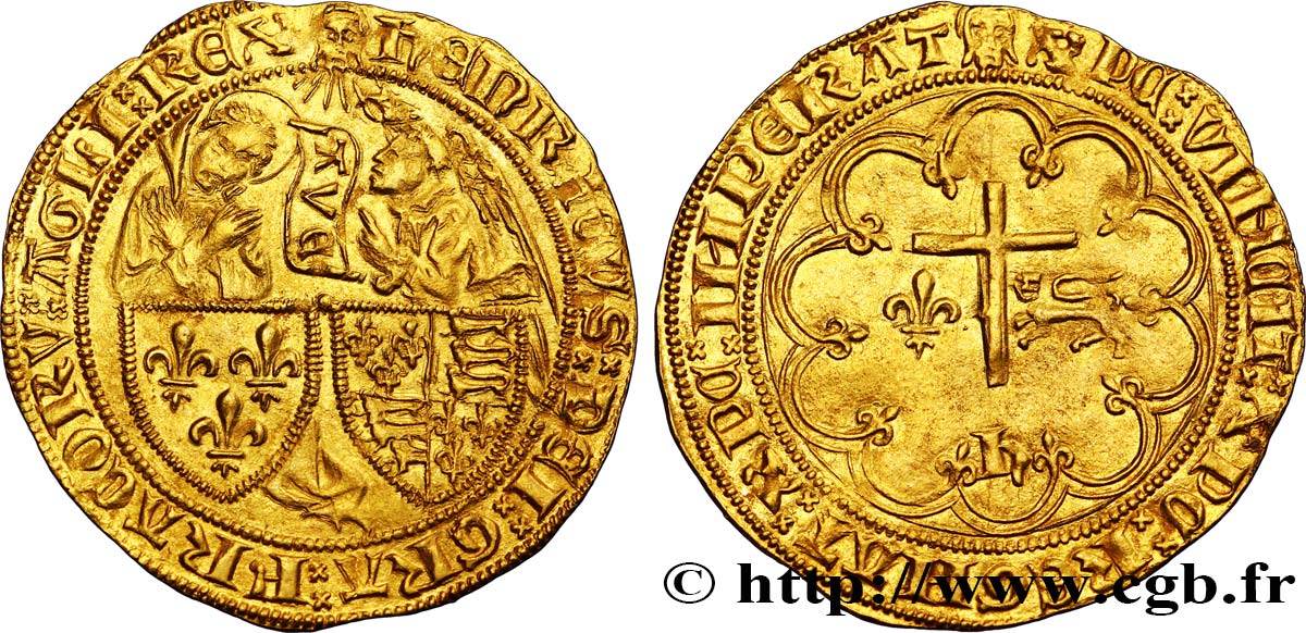 HENRY VI DE LANCASTRE - ROI DE FRANCE (1422-1453) - ROI D ANGLETERRE (1422-1461) et (1470-1471) Salut d or n.d. Dijon TTB+/SUP