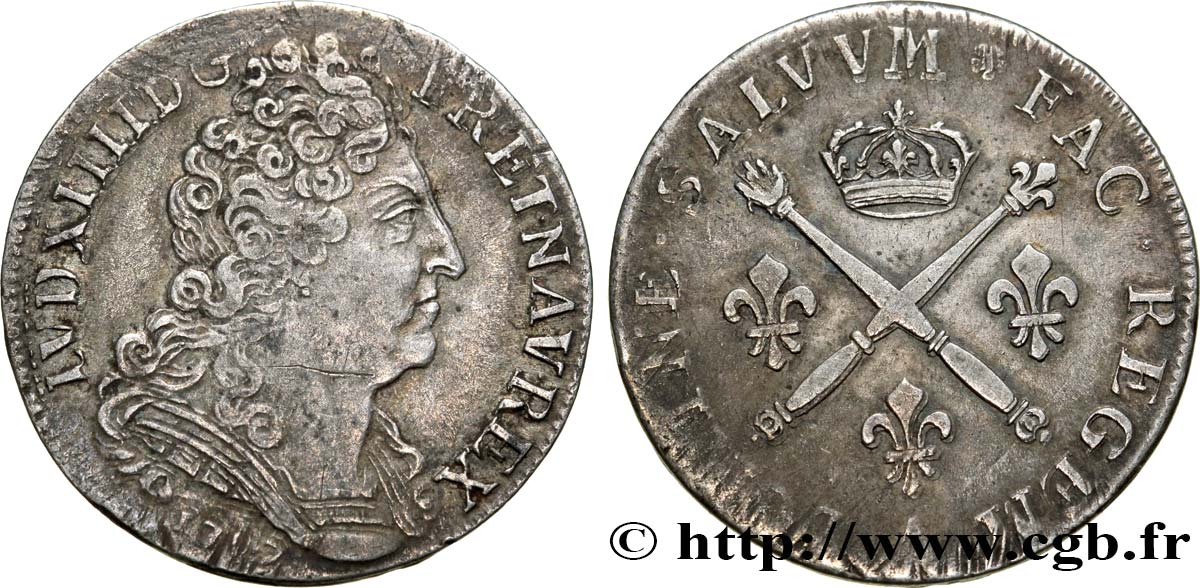 LOUIS XIV LE GRAND OU LE ROI SOLEIL 20 sols aux insignes 1707 Paris TTB