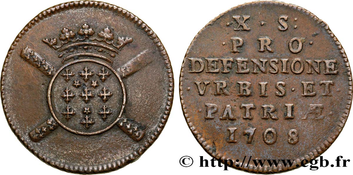 FLANDERS - SIEGE OF LILLE Dix sols, monnaie obsidionale 1708 Lille XF