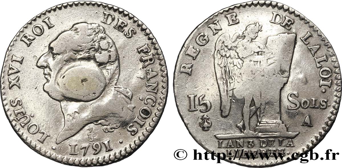 LOUIS XVI (MONARQUE CONSTITUTIONNEL)  15 sols dit &nbsp;au génie&nbsp;, type FRANÇOIS 1791 Paris TB