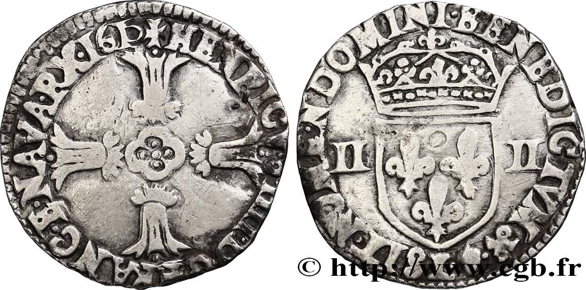 HENRI IV LE GRAND Quart d&nbsp;écu, croix feuillue de face 1610 Bayonne TTB