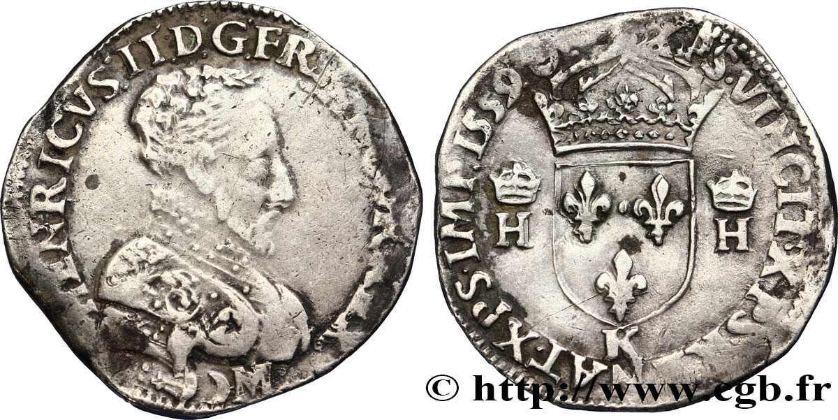 FRANCIS II. COINAGE AT THE NAME OF HENRY II Teston à la tête nue, 3e type 1559 Bordeaux q.BB