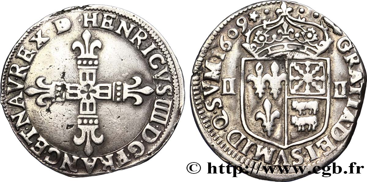 HENRI IV LE GRAND Quart d écu de Béarn 1609 Pau TTB+