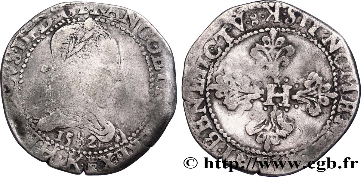 HENRI III Franc au col plat 1582 Bordeaux TB