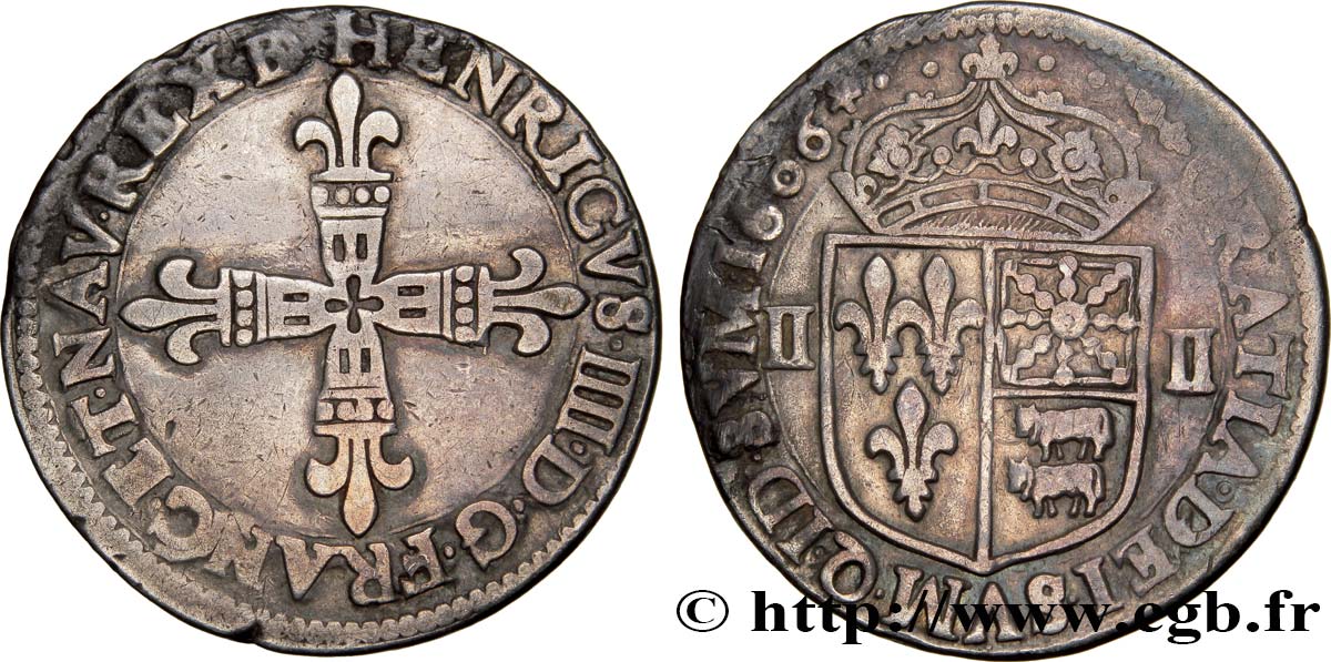HENRY IV Quart d écu de Béarn 1606 Pau XF