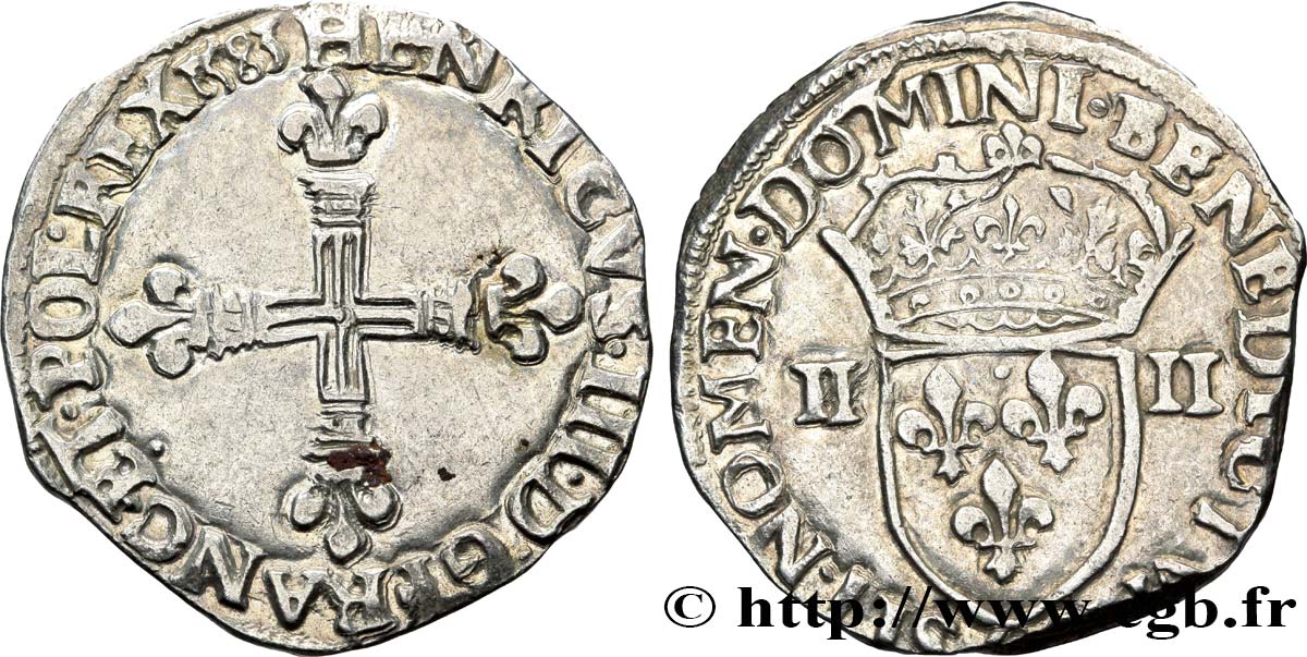 HENRY III Quart d écu, croix de face 1583 Saint-Lô EBC