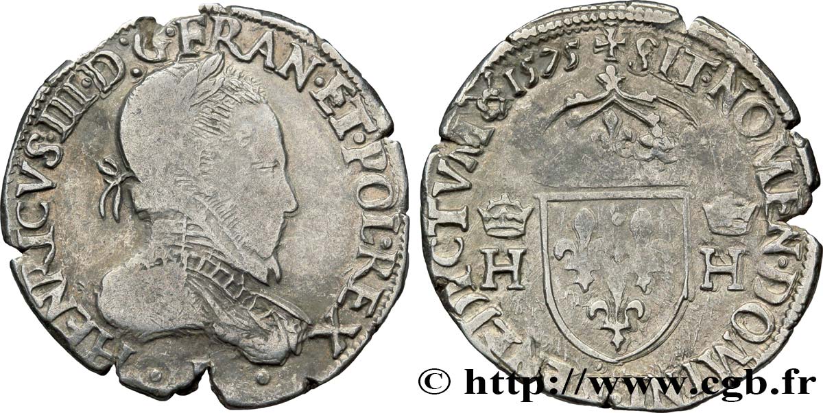 HENRY III Teston, 3e type 1575 Rouen BC+