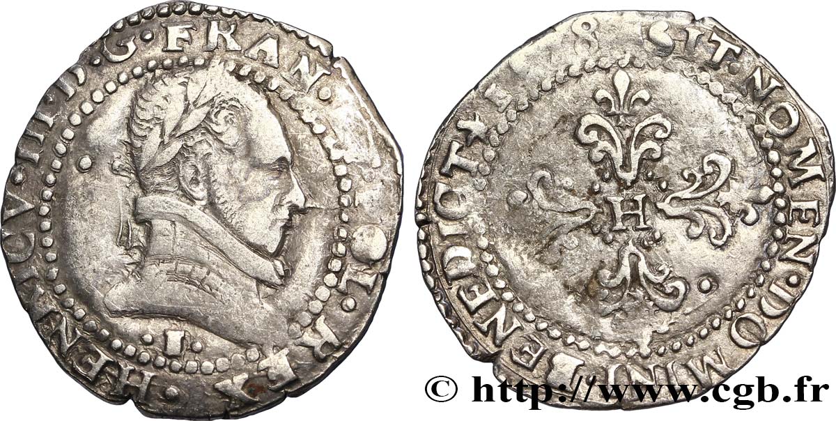 HENRI III Demi-franc au col plat 1578 Limoges TB+/TTB