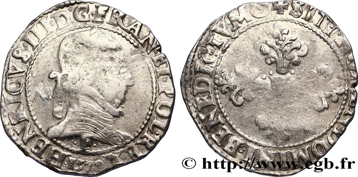 HENRI III Franc au col plat 1579 Angers TB+