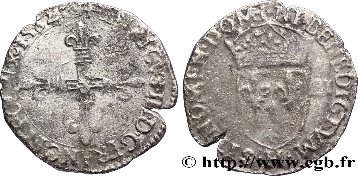 HENRI III Huitième d&nbsp;écu, croix de face 1582 La Rochelle TB