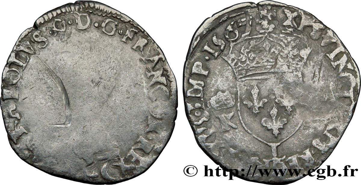 CHARLES IX Demi-teston, 4e type 1567 Bayonne TB